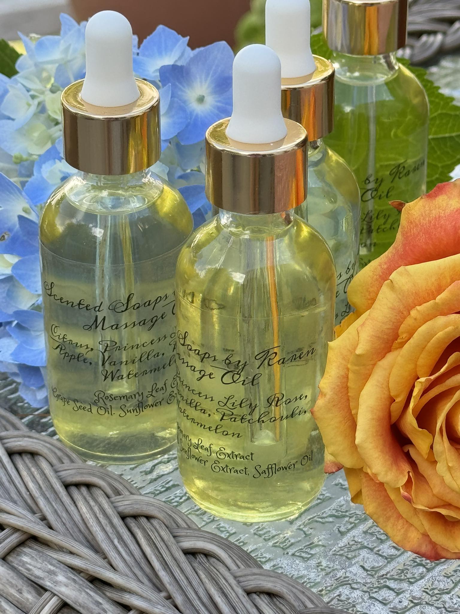 Massage Oil. Citrus, princess lily rose, apple with vanilla and watermelon. The same scent as the high end JC